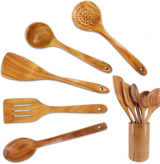 Set di Cucina in Legno - Set di Cucina - Supporto - Set di Cucina con Supporto - Set di Cucina in Legno - Spatola in Legno - Spatola e Ciotola - Ciotola per Cucchiaio - Set di Spatole -