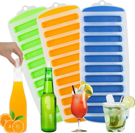 Pacco con 3 flaconi di bastoncini per ghiaccio, bastoncini per ghiaccio a forma di cubetto, contenitori a forma di cubetto per ghiaccio, bastoncini per ghiaccio a forma di cubetto, 10 compartimenti, base in silicone, per sport drink e bottiglie di acqua