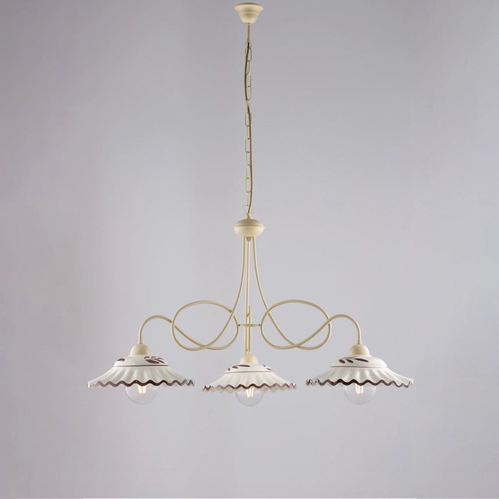 Lampadario Country Chic Bistrot 3 Luci Avorio Con Ceramica Vietrese