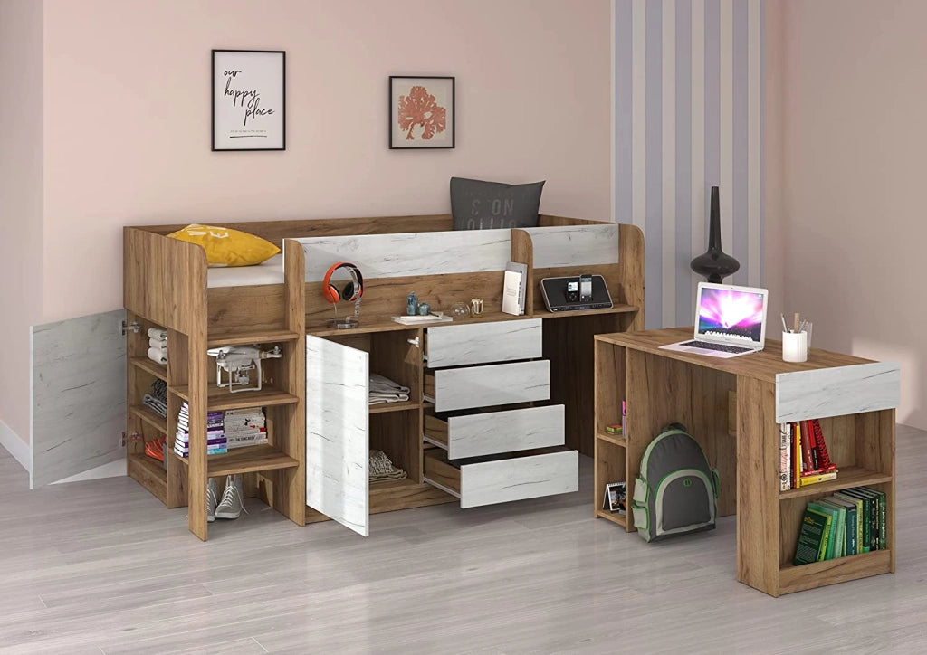 LETTO CASS. SCRITT. SMILE P 204x 112x112cm LATO SINISTRO ROVERE BIANCO GREZZO