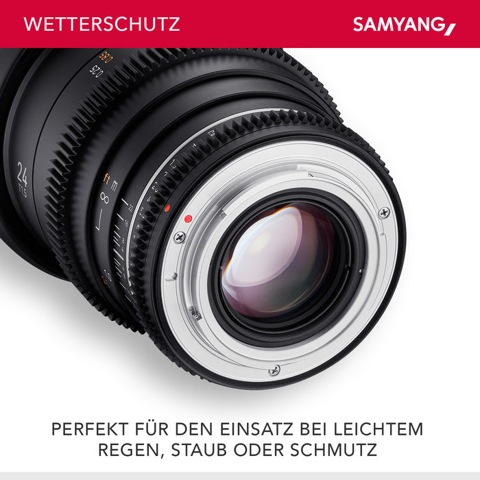Obiettivo grandangolare per cinema e video MF 24mm T1,5 VDSLR MK2 – luminosità T1,5 per Canon EF Mount, Lunghezza focale fissa, full-frame e APS-C, risoluzione 8K
