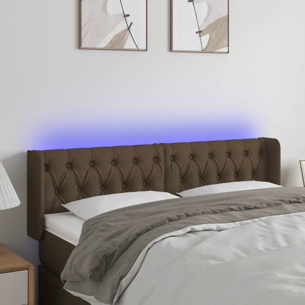 Testiera | Testata a LED Marrone Scuro 147x16x78/88 cm in Tessuto