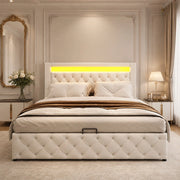 Letto imbottito 140x200 cm con contenitore, LED, rete a doghe, PU bianco