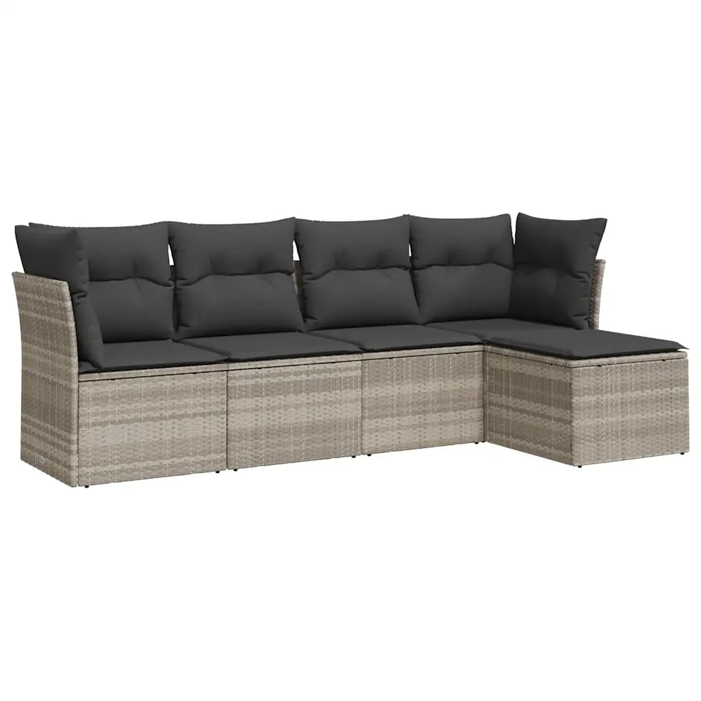 Set Divano da Giardino 5pz | Set Salotto da Giardino con Cuscini Grigio Chiaro Polyrattan