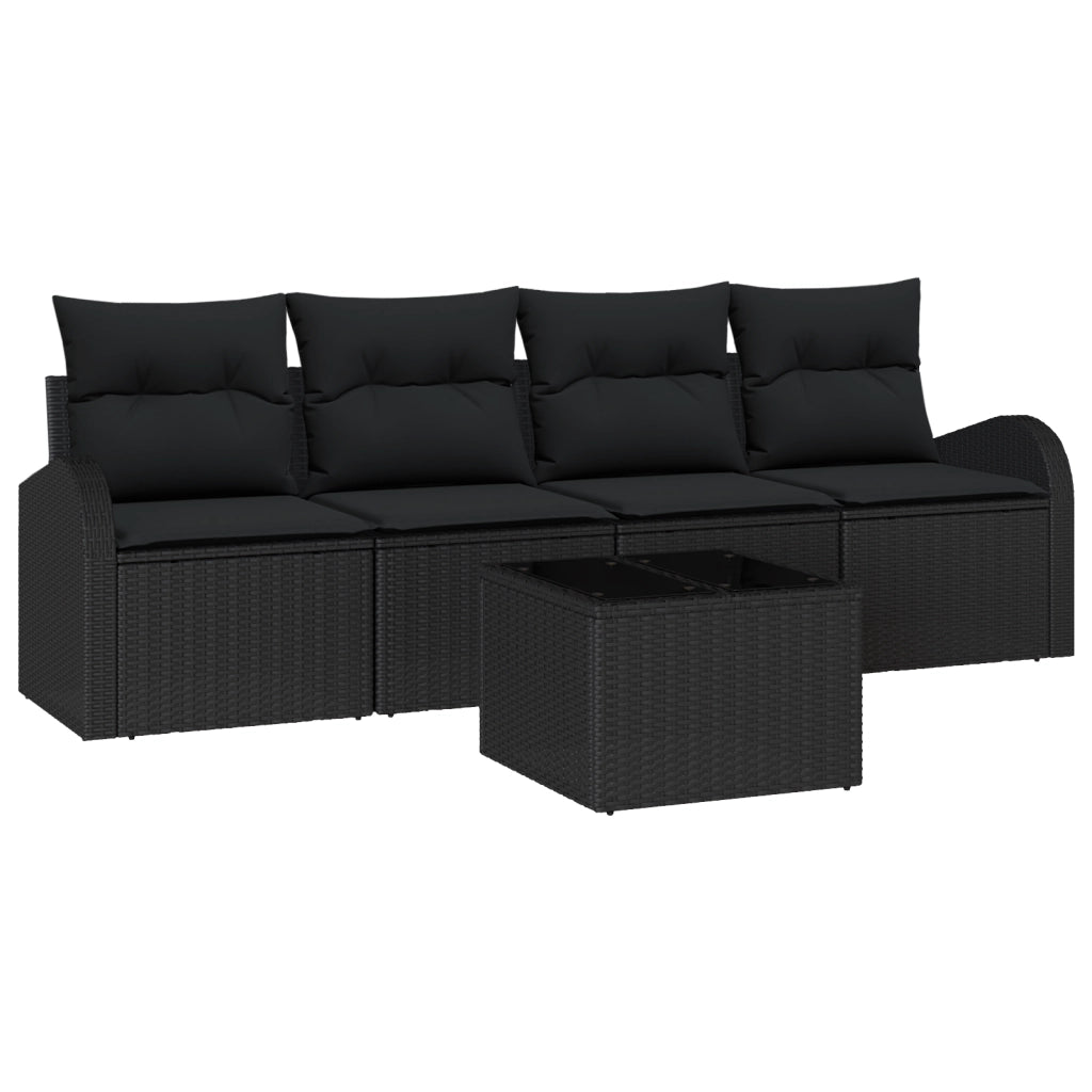 Set di Divani da Giardino  5 Pezzi con Cuscini Nero Polyrattan