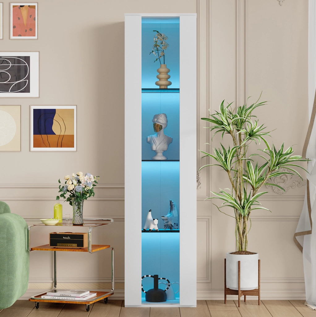 Vetrina multifunzione 40x29x170 cm con 4 ripiani; luce LED multicolore APP e vetro; bianca