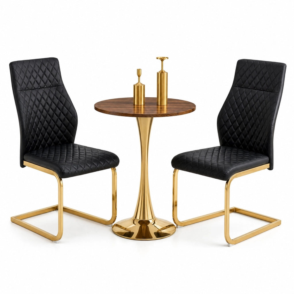 Set tavolo rotondo con 2 sedie imbottite nero e oro