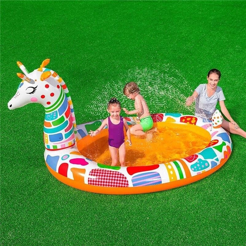 PISCINA GONFIABILE GIRAFFA GIOCO BIMBO CON SPRUZZATORE 266X157X127CM PER ESTERNO