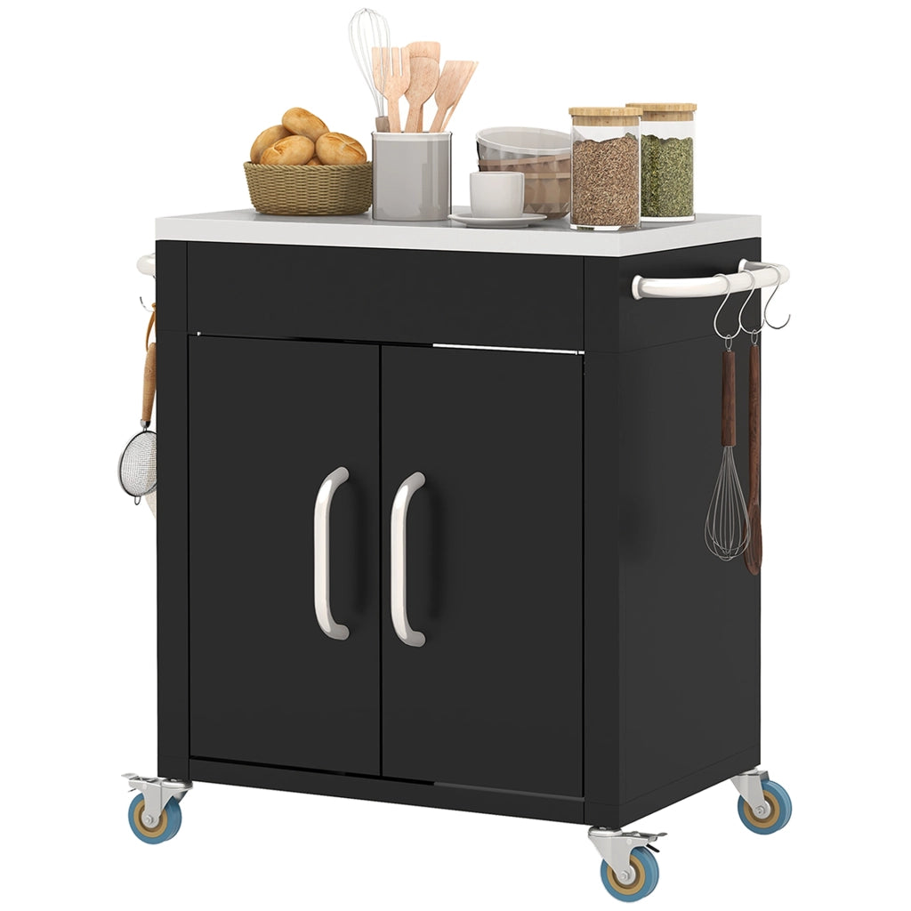 Carrello Cucina in Acciaio con Armadietto e Ganci ¨C Zephmum ¨C Nero 86x50x86.5 cm