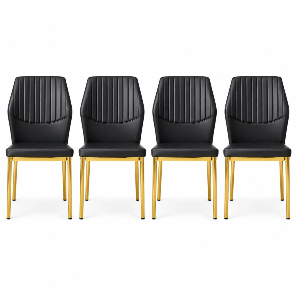 Set di 4 sedie da pranzo nere e oro in PU con gambe in metallo