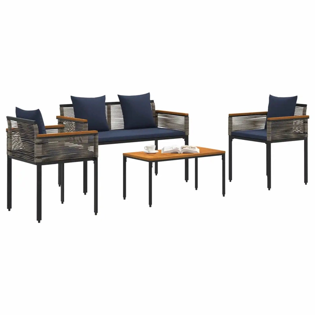 Set di Mobili da esterno | Set Salotto da Giardino Grigio e Blu Navy polyrattan