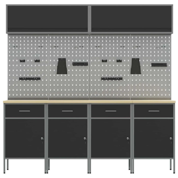 Set di mobili da lavoro con cassetto con blocco 10 pcs Nero 3321486