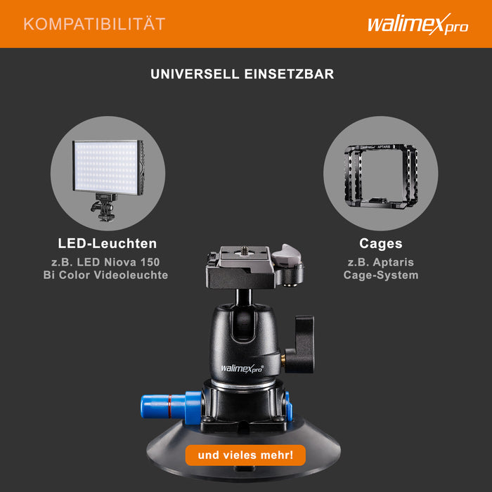 Walimex Pro treppiede a ventosa incl. testa a sfera per fotocamere di sistema e DSLR, 20317, nero, blu