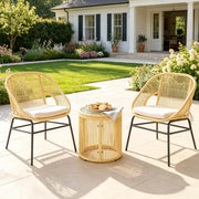 Set lounge da balcone 2 posti in rattan sintetico beige con tavolino in vetro temperato