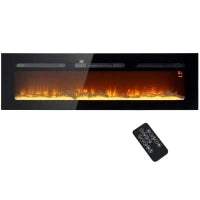 Camino Elettrico 1800W Regolabile con Telecomando, in Acciaio e Vetro Temperato, 152.4x15.8x45 cm, Nero