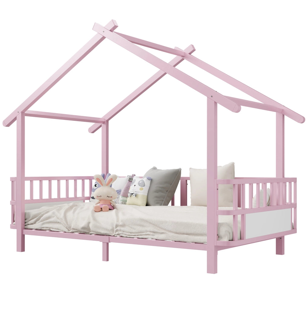 Letto singolo per bambini a casetta in metallo rosa 90x200 cm
