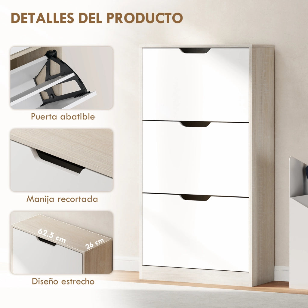 Scarpiera 3 Ante con Appendiabiti ¨C Zephmum ¨C Roble e Bianco 62.5x26x117.5 cm