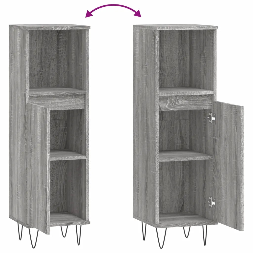 Mobiletto da bagno con 2 scomparti 30 x 30 x 100 cm stile industriale legno composito grigio 02_0049007