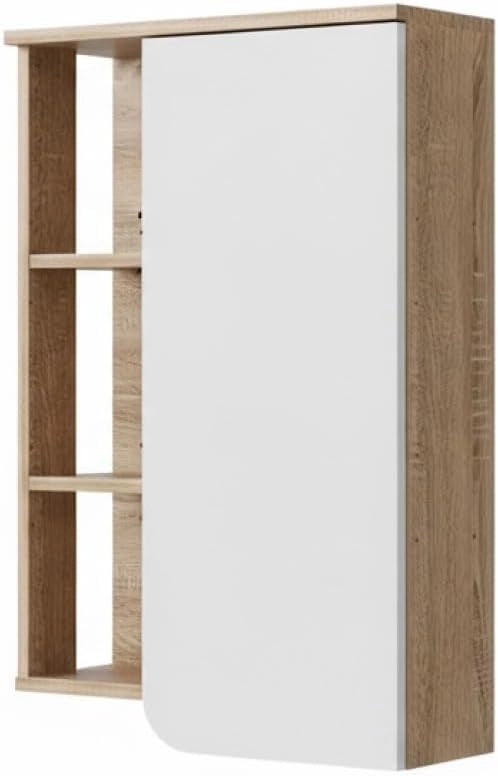 Mobile bagno Karen, Sonoma/Bianco, 50 x 75 cm con anta e vani a giorno, per montaggio a parete con vani a giorno e vani chiusi