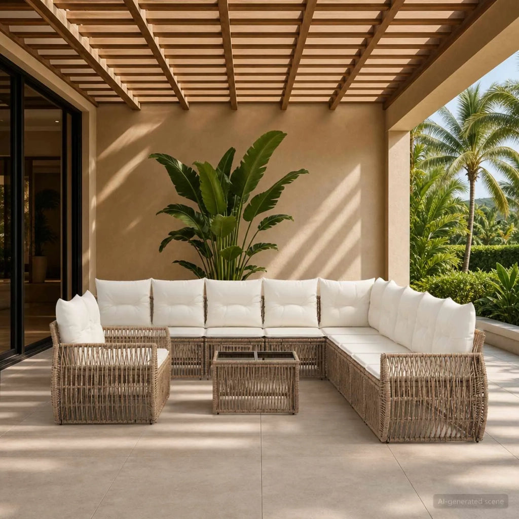 Set Divano da Giardino 12 pz Beige e Bianco Crema polyrattan 3435474