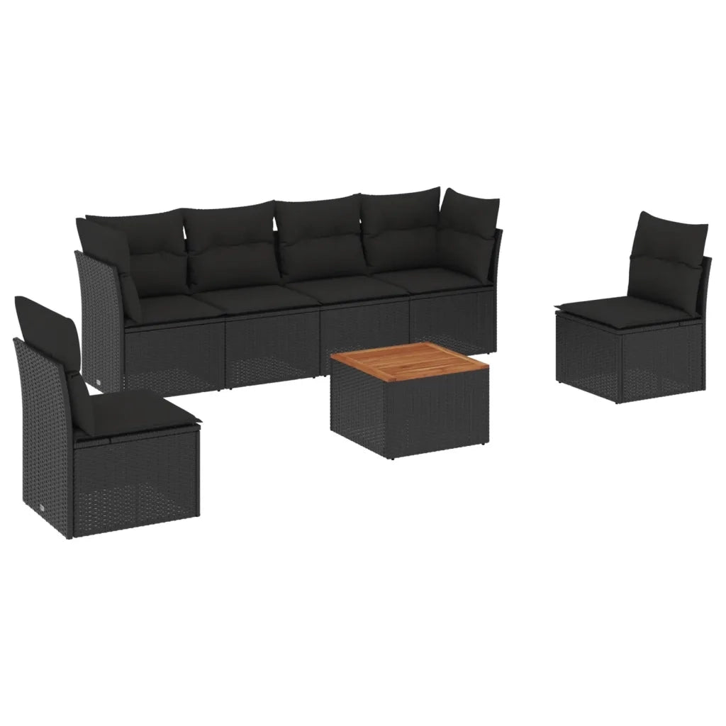 Set Divani da Giardino con Cuscini 7pz Nero Polyrattan 3255880