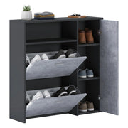 Scarpiera Dpinn, Portascarpe da ingresso con ripiani, Armadietto moderno multiuso a 3 ante, Made in Italy, Cm 91x27h94, Antracite e Cemento
