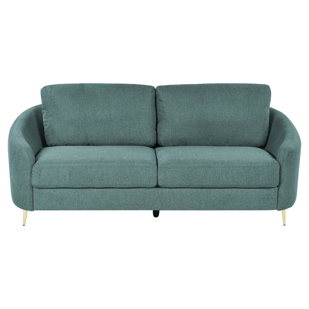 Divano 3 posti in tessuto verde con piedi dorati curve morbide stile glamour elegante soggiorno