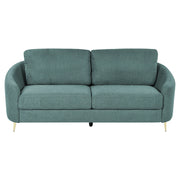 Divano 3 posti in tessuto verde con piedi dorati curve morbide stile glamour elegante soggiorno