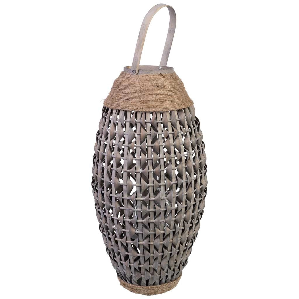 Lanterna in bambù e legno con portacandele in vetro D29x55h cm
