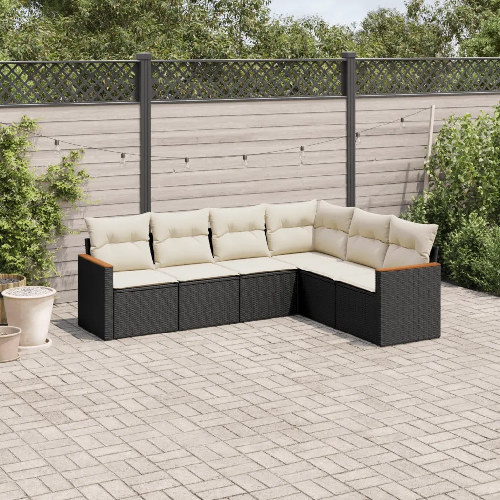 Set Divano da Giardino 6 pz con Cuscini Nero in Polyrattan 3226000