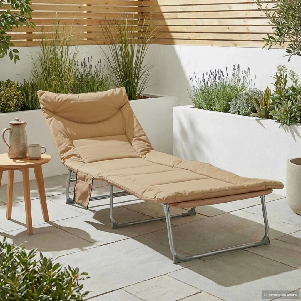 Lettino prendisole pieghevole con cuscino Beige 42032383