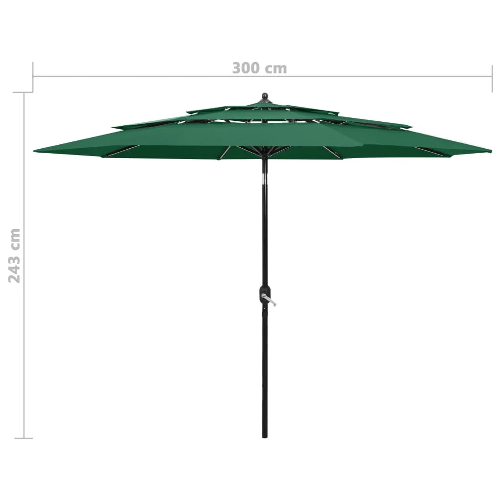 Ombrellone da giardino a 3 livelli con palo in alluminio da 3 m verde 02_0008782