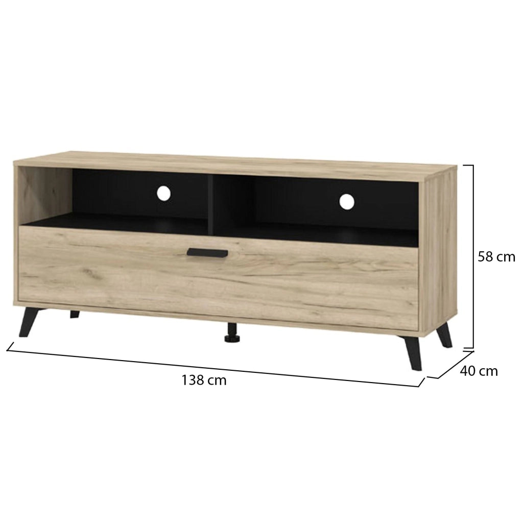 Platania, Mobile Porta tv 3 Ripiani, 137.5x40x57.5h cm Marrone Rovere Grigio