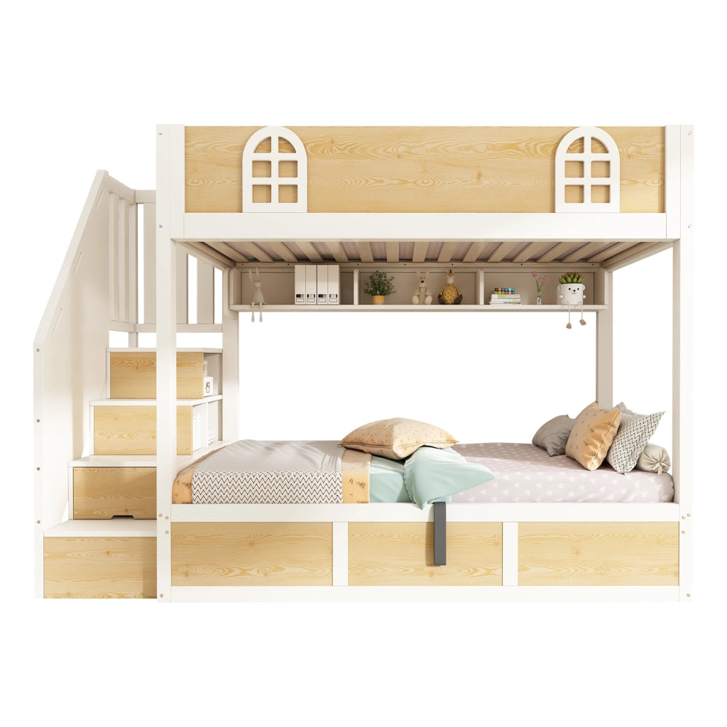 Letto a castello 90x200 - Xylo - Bianco, naturale, con ripostiglio