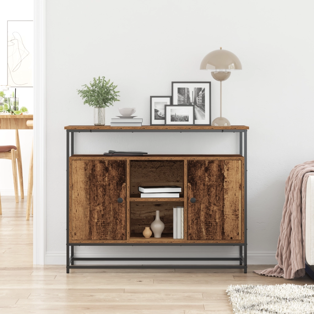 Credenza in Legno Antico 100x35x80 cm in Legno Ingenerizzato e Acciaio