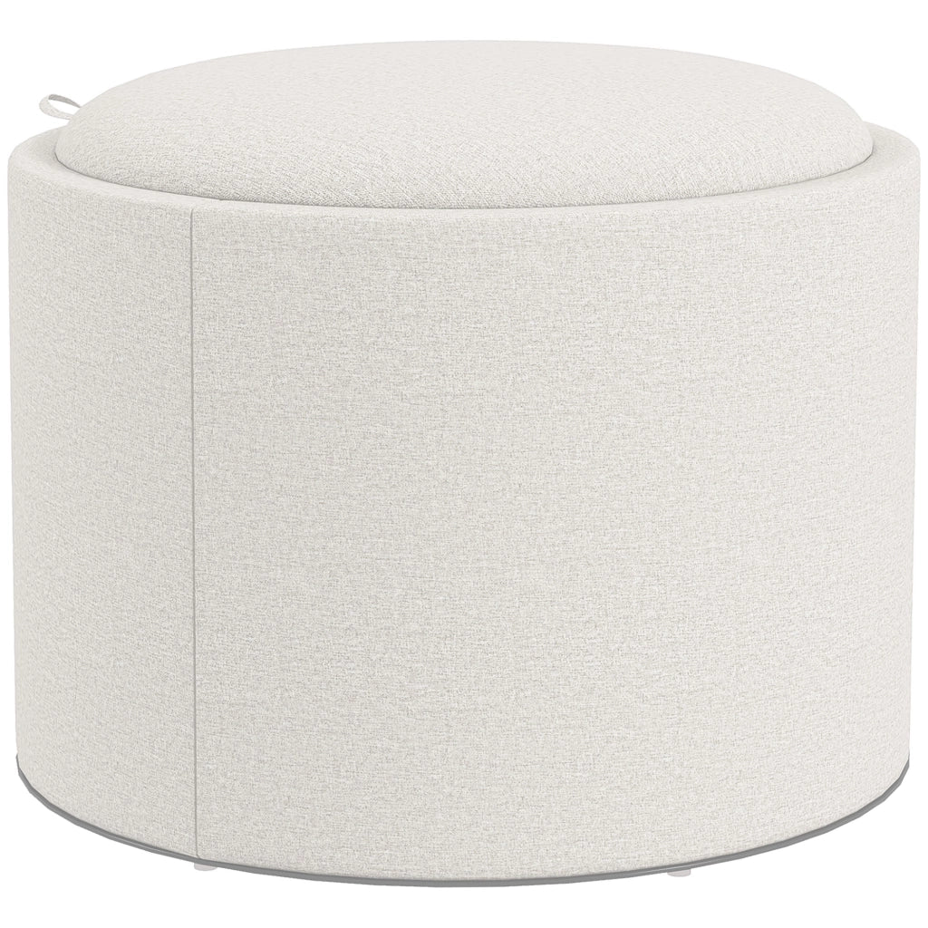 Ottomana rotonda con contenitore, coperchio ribaltabile, effetto lino, bianco crema, Ø56 x 42 cm