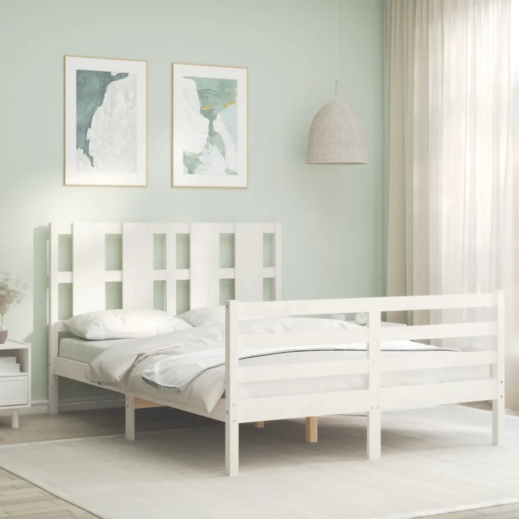 Giroletto con Testiera-Struttura Letto con testiera Bianco Small Double Legno Massello 145113