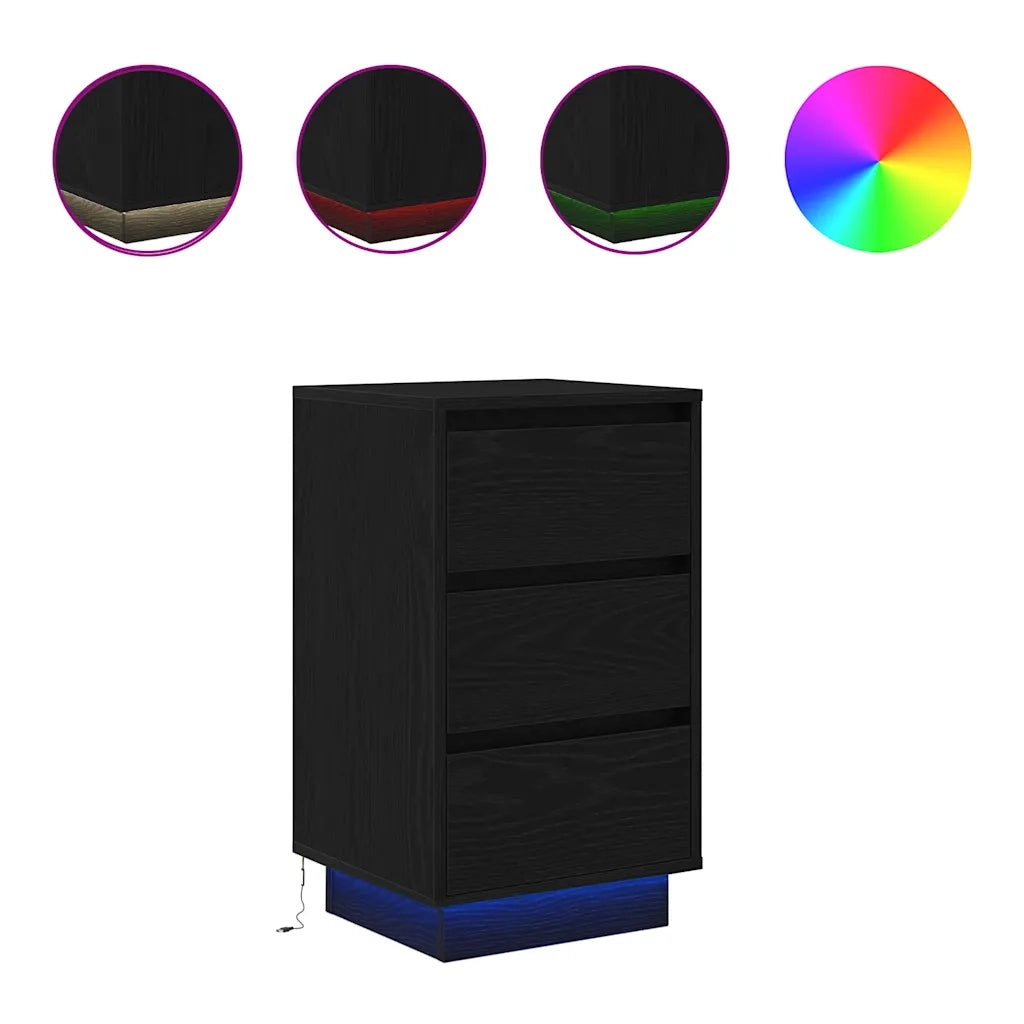 Comodino | Armadio da Notte | Mobiletto da notte con Luci LED Nero 38x34x65 cm