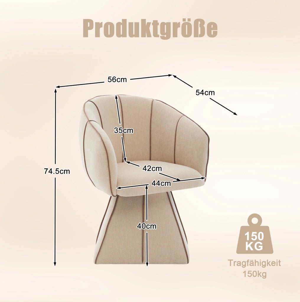 Poltrona girevole in tessuto Chenille colore cammello; 56x54x74;5 cm; con schienale ergonomico
