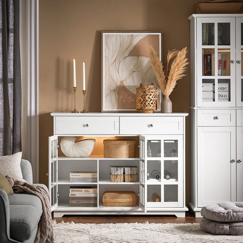 Mobile Da Cucina Isola Cucina Con Anta In Vetro Credenza Buffet Bianco119x40x90cm FSB77-W