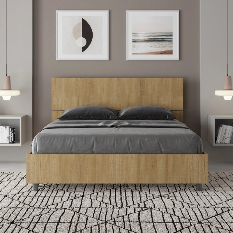Letto Matrimoniale francese 140x190 cm testata inclinata Demas - Contenitore,Quercia Natura