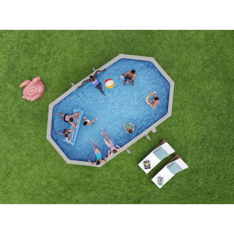 Piscina fuori terra ovale in acciaio con filtro a sabbia e skimmer, 610x360x120 cm con scaletta copertura e basamento - Bestway