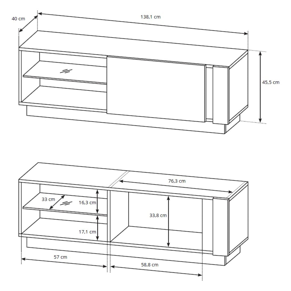 Kagale, Mobile Porta tv 2 Ripiani, 138x40x46h cm Marrone Rovere Nodi