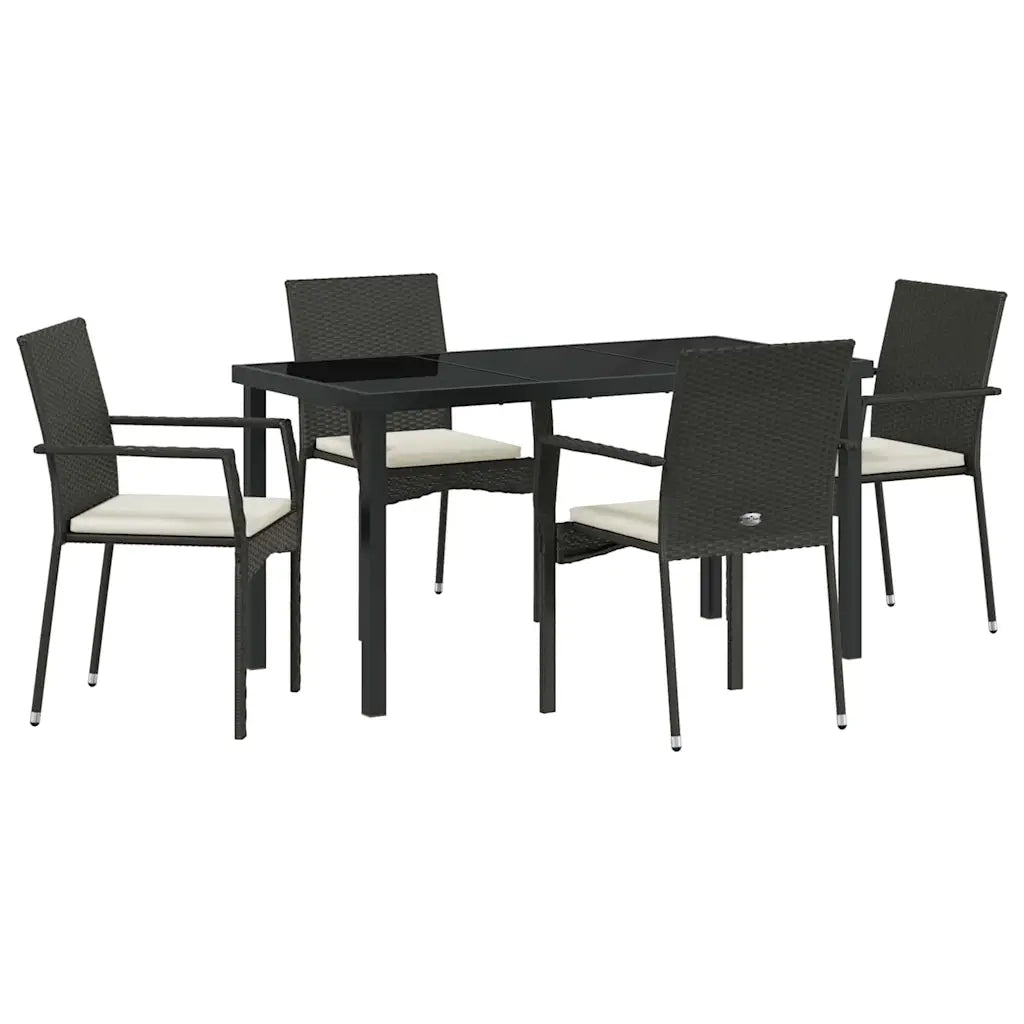 Set da Pranzo per Giardino con cuscino 5 pz | Set Salotto da Giardino Nero polyrattan
