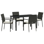 Set da Pranzo per Giardino con cuscino 5 pz | Set Salotto da Giardino Nero polyrattan