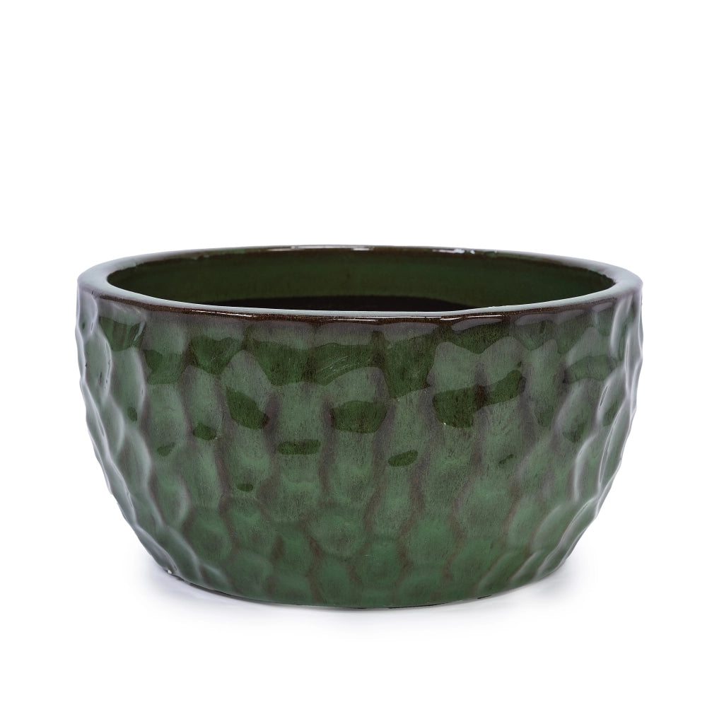 VASO DA FIORI IN CERAMICA VERDE CON FORO DI DRENAGGIO