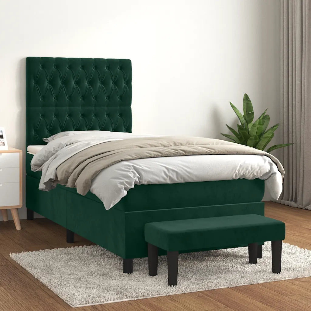 Giroletto a Molle con Materasso Verde Scuro 100x200 cm Velluto