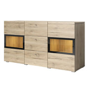 Buffet RAMOS – Rovere e nero – LED multicolori integrate – 2 porte in vetro + 3 cassetti - Stile contemporaneo