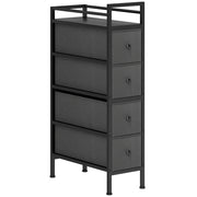 Cassettiera Slim Salvaspazio 20x43x81,5 cm con 4 Cassetti Telaio in Acciaio in Tessuto Nero