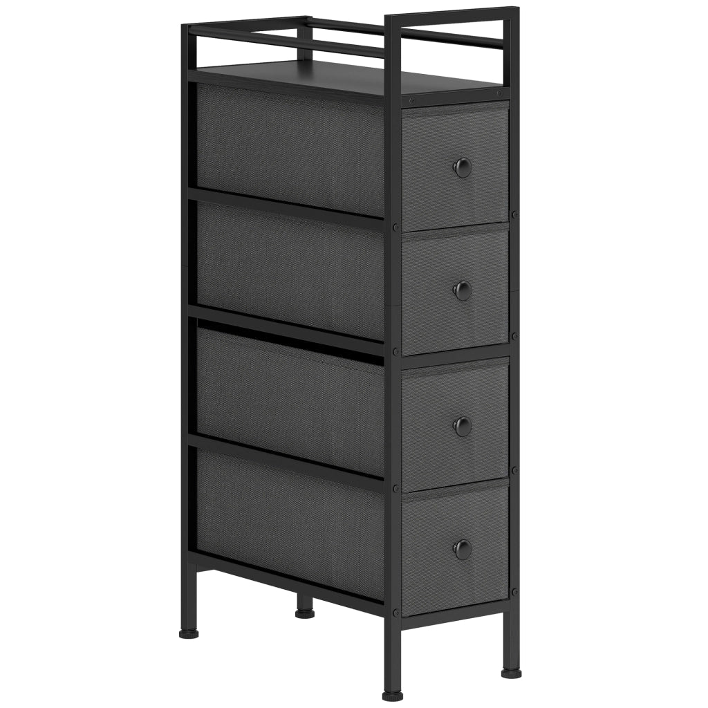 Cassettiera Slim Salvaspazio 20x43x81,5 cm con 4 Cassetti Telaio in Acciaio in Tessuto Nero